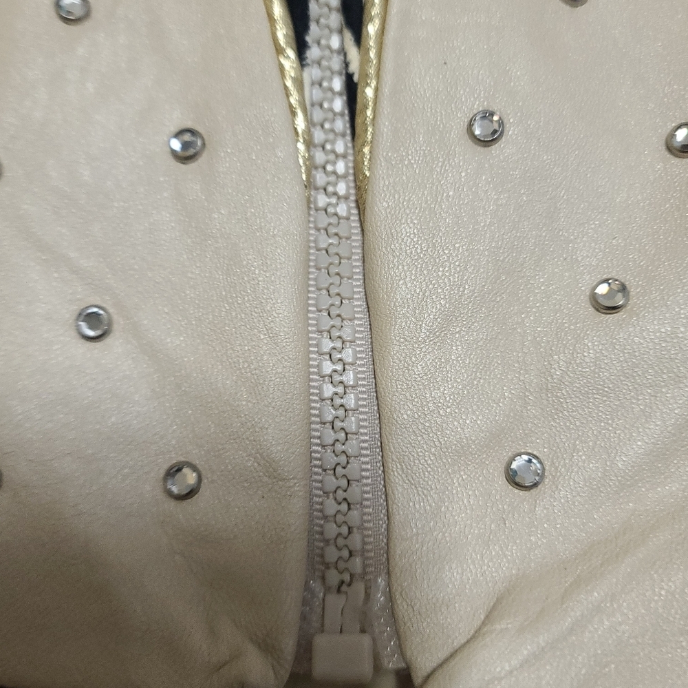 Vintage Hobby Horse cropped leather zebra print sequin and cream jacket XL - Picture 8 of 10